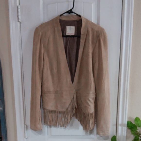 Rebecca Taylor Beige Suede Fringe Blazer